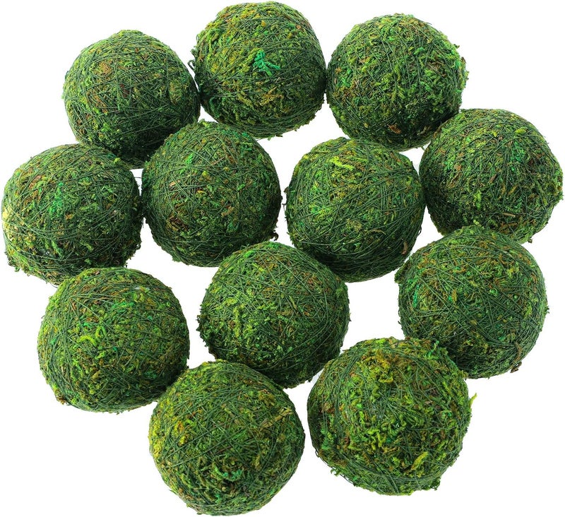 Biubee 12Pack Decorative Faux Dried Moss Balls- 2.2" Artificial Green Plant Mossy Globes Handmade Sphere Moss Gift for Home Dough Bowl Vase Chinoiserie Decors Party Wedding Display - Image 1